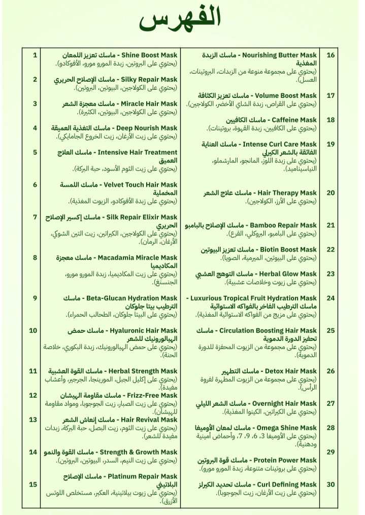 Hair Care Mask formulas E.Book - كتاب الكتروني صناعة ماسكات الشعر الاحترافية